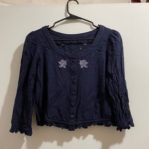 Navy Blue Embroidered Blouse